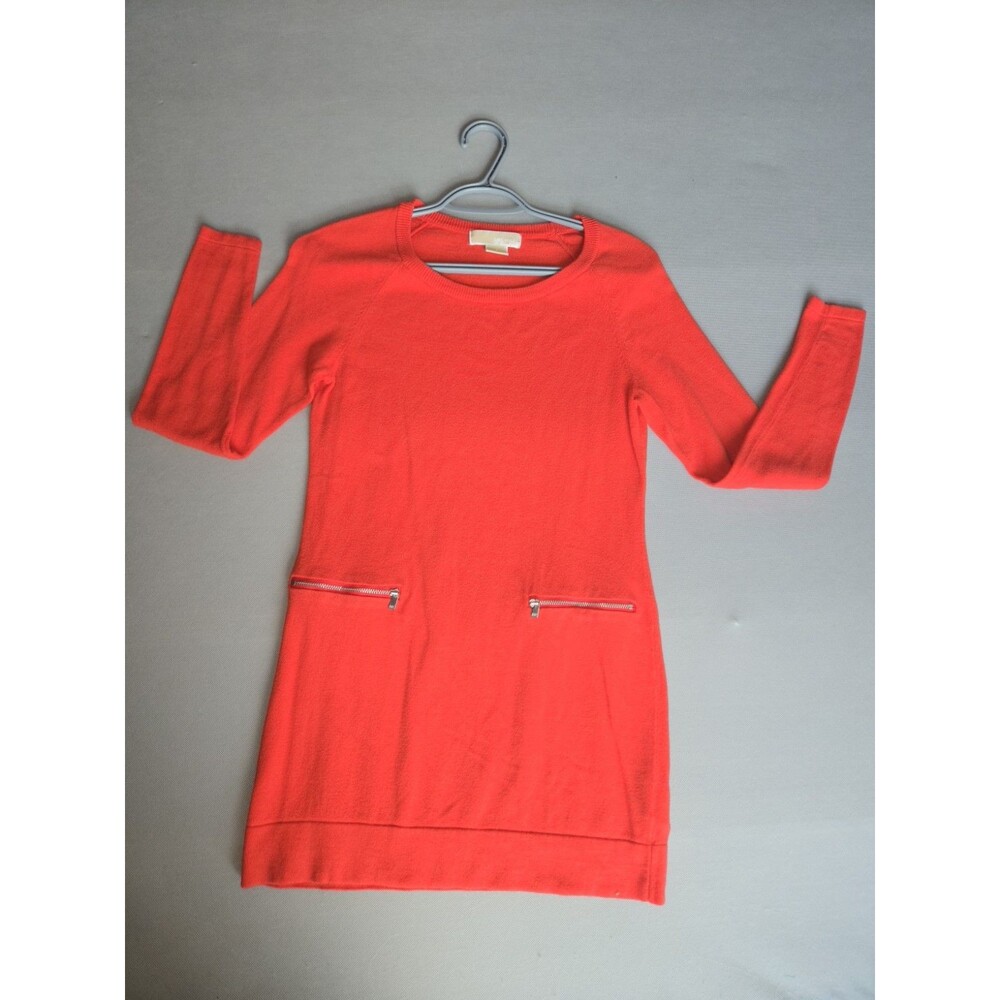 Michael Kors Red Knit Dress Long Sleeve With Zipper Pockets Size S